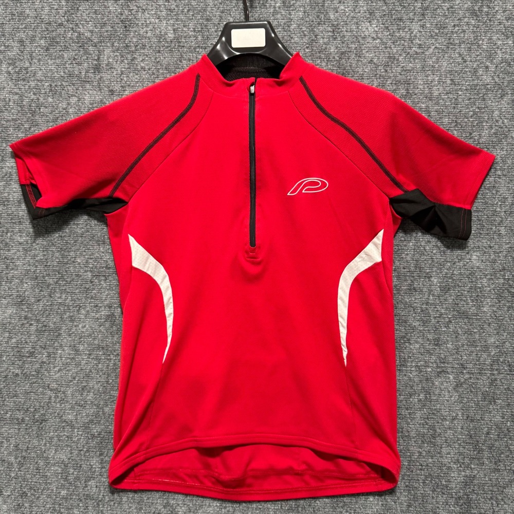 Protective Cycling Jersey Mens Medium Red White 1/2 Zip Short Sleeve Compression